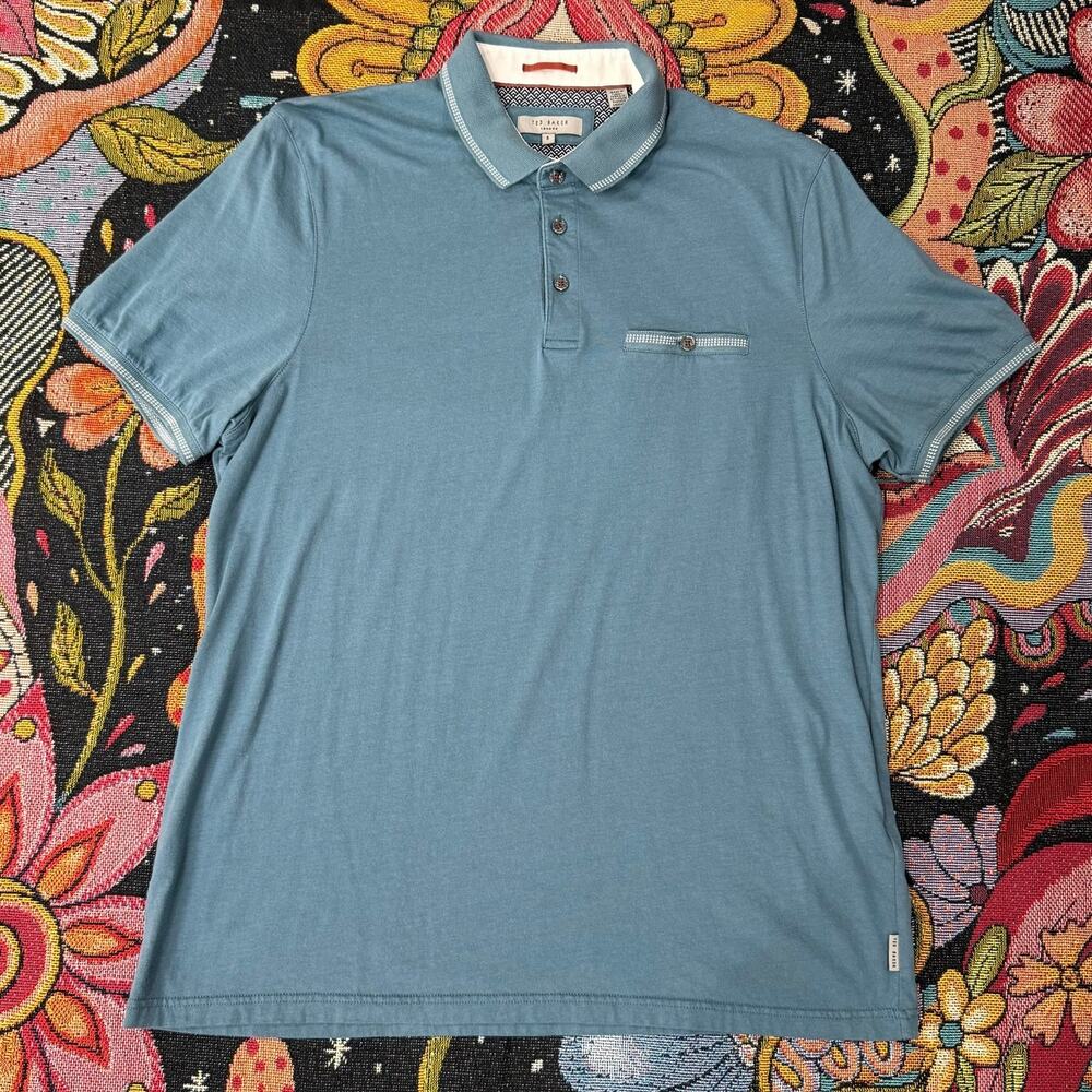Ted Baker Mens Light Blue Modal Cotton Short Sleeve Polo Shirt Preppy XL Size 5